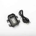 Portable tactical mini warning flashlight with a black housing, showing the LED lens, a side mounting clip, and an included USB charging cable.