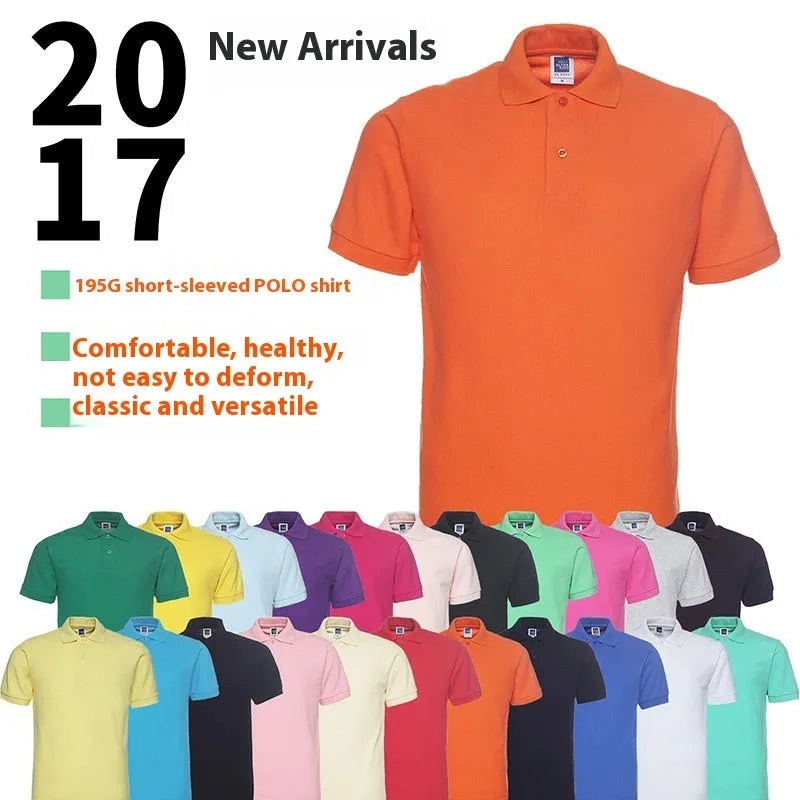 Men's loose fit solid colour short sleeve polo shirt on a hanger, shown in a plus size.