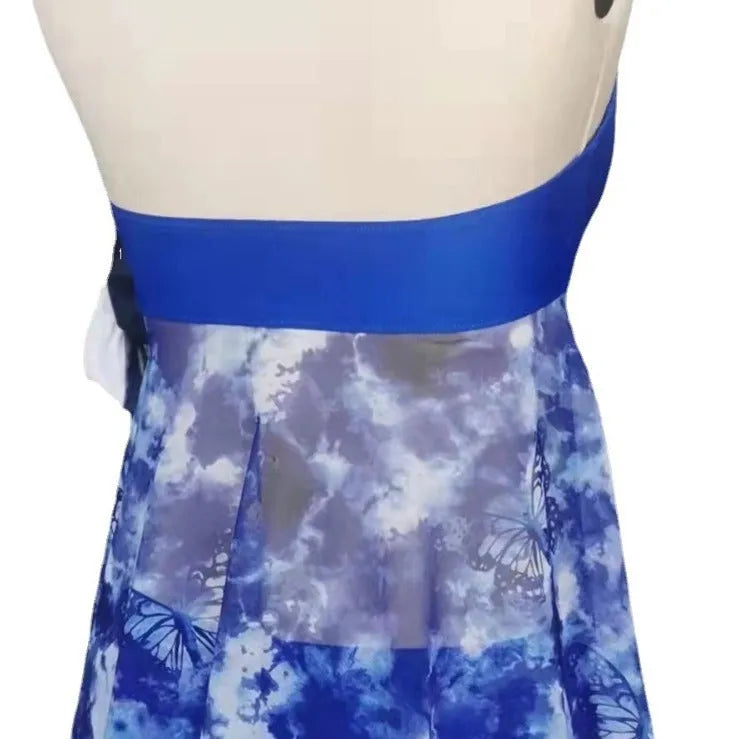 Blue women's bikini swimsuit in a briefs style, shown on a mannequin.