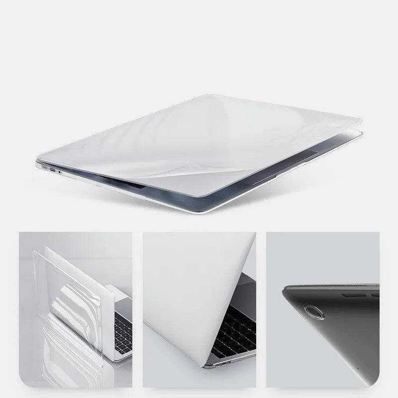 Transparent and black PC hard protective shell case for Apple MacBook Pro 14.2 and 16.2 inch laptops.