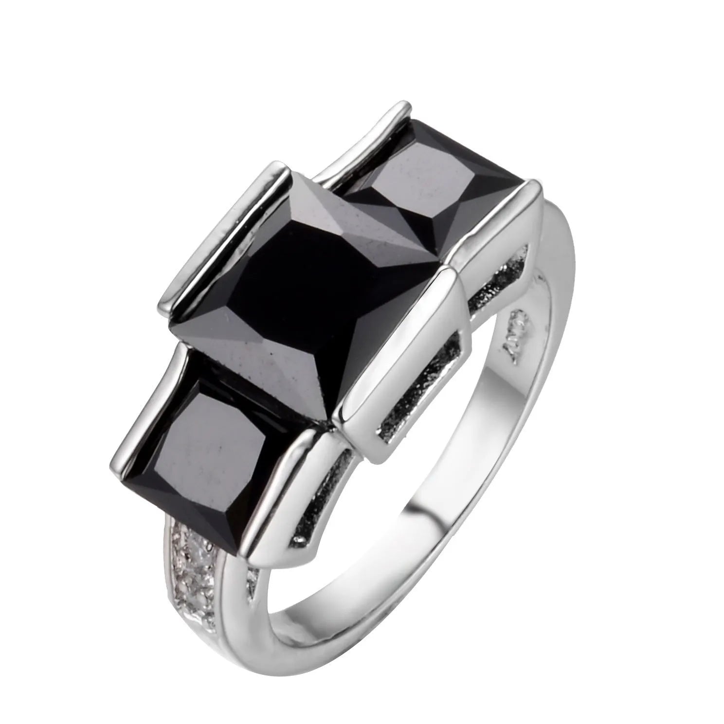 A geometric copper ring in multiple colour options on a size chart showing rings 6 to 10.
