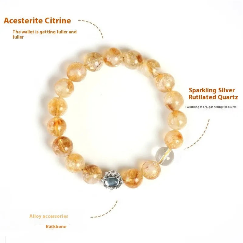 Geometric citrine crystal bracelet with 10mm polished stones on wrist
