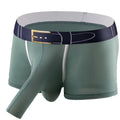 Men's solid colour ice silk boxer briefs on a grey background, showing the mid-waist design.