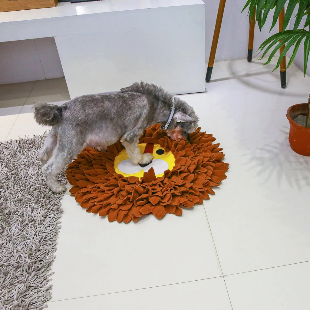 Brown lion pattern sniffing pad measuring 33x25cm for dog and cat food hiding games