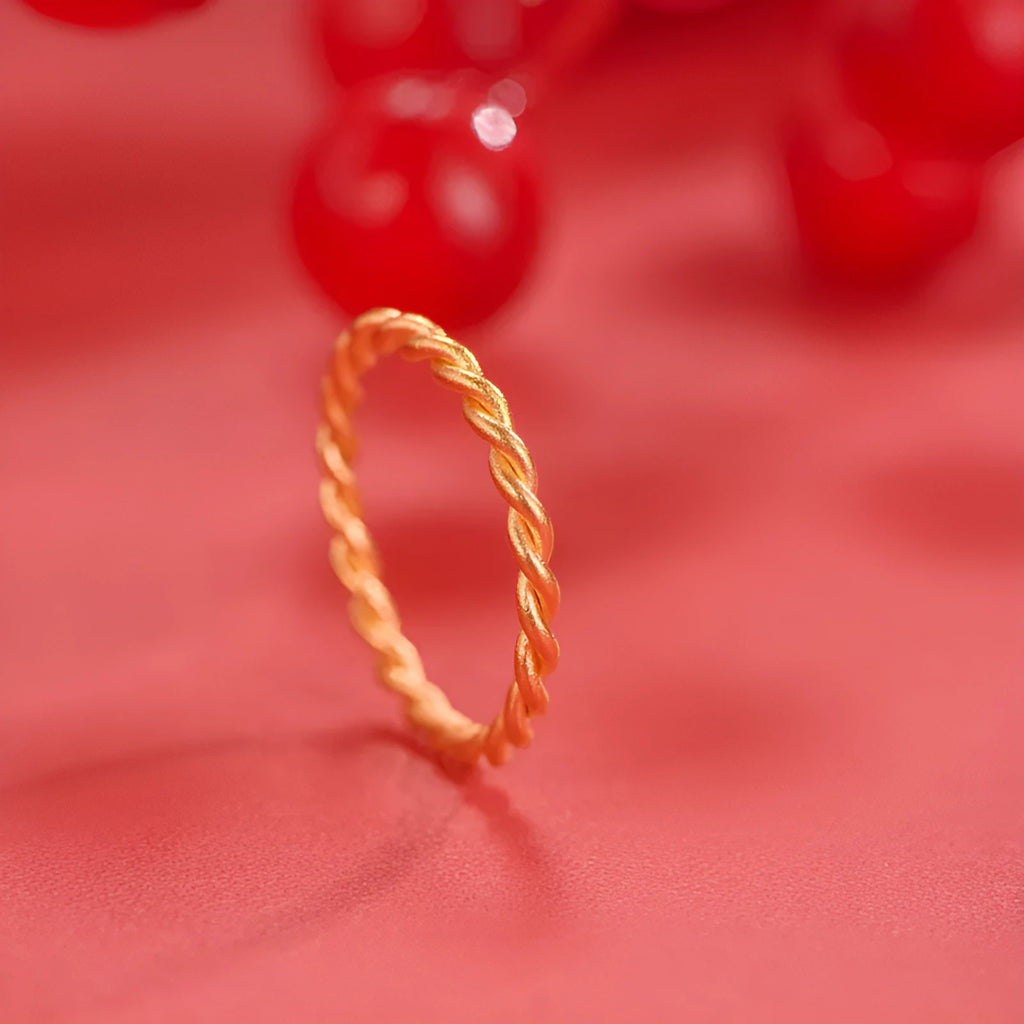 Women's brass gold plated ring showing twist, matte, and glossy simple bracelet styles
