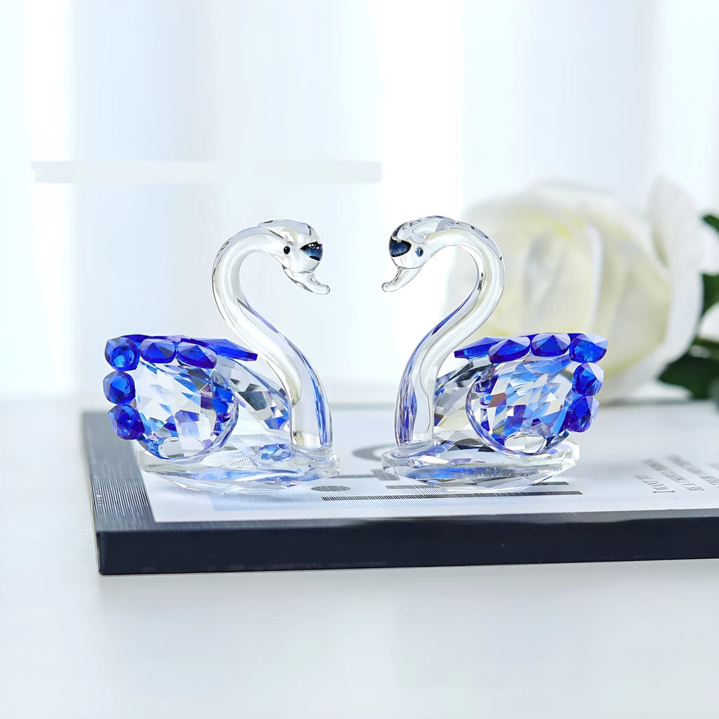 Handcrafted crystal swan desktop ornament in red, blue, pink, or violet