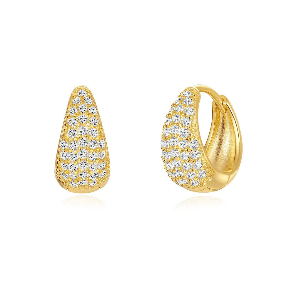 Brass diamond geometric earclip earrings with electroplated golden finish and round elements
