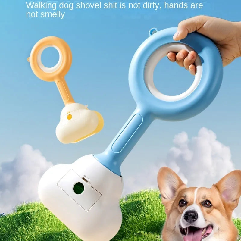 Blue ABS plastic dog pooper scooper with cloud-shaped jaw design for outdoor waste collection
