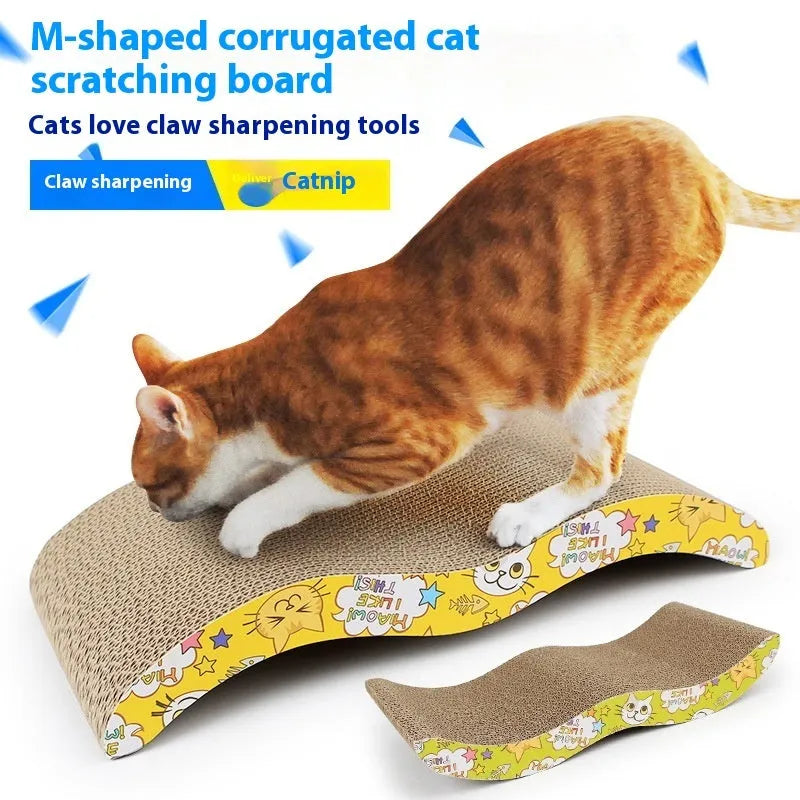 Corrugated paper cat scratch board in one of seven style options including bone type and wavy shape.