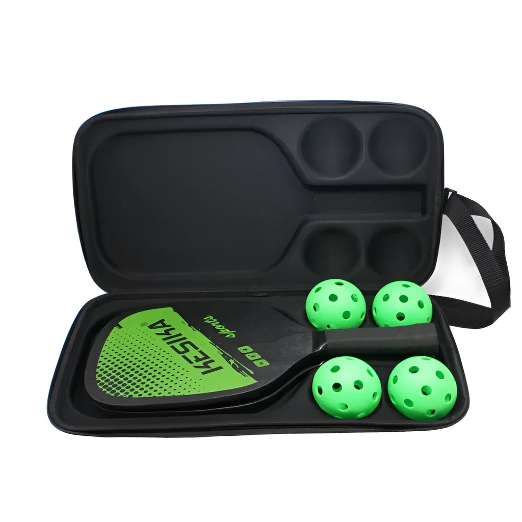 Black waterproof EVA pickleball racket storage case with shoulder straps showing 45x25x8 cm dimensions