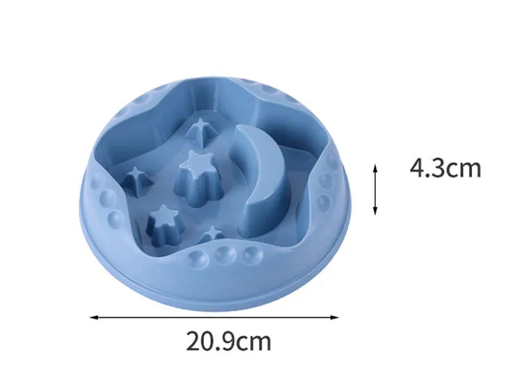 Moon Star Wings large slow-feeding pet bowl in blue, showing internal raised centre and wing design