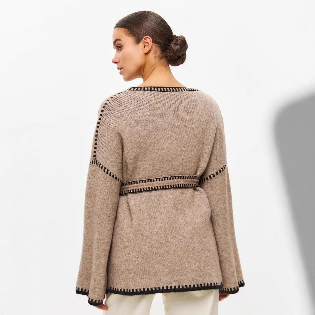 Loose mid-length knitted cardigan in imitation cashmere cotton fabric shown in black colour