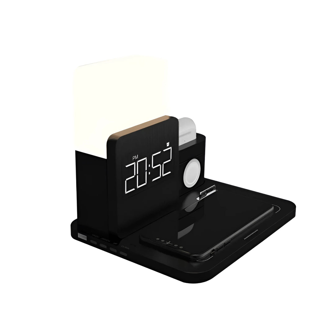 3-in-1 Qi wireless charging stand showing phone and AirPod charging simultaneously