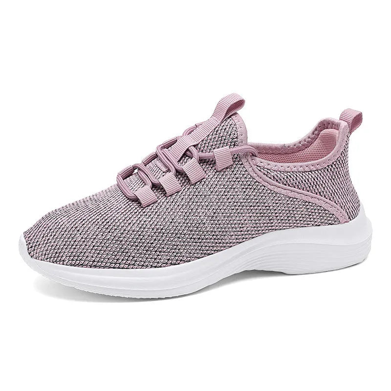Women's breathable mesh casual sneaker in black with round toe and lace-up front
