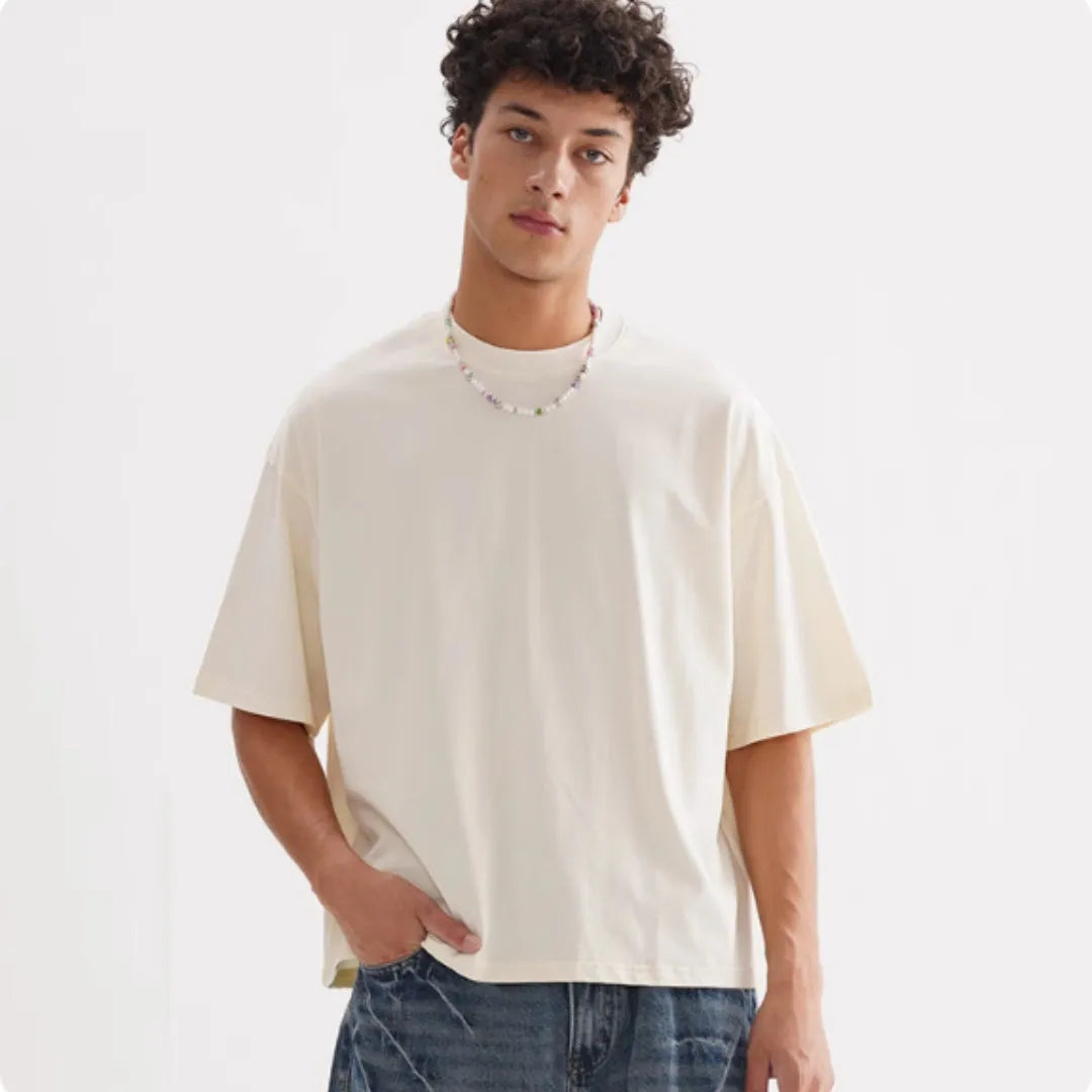 Men's loose fit pure cotton T-shirt in apricot colour with short sleeves for summer casual wear