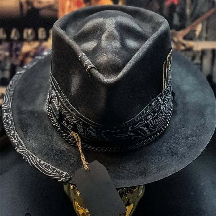 Handmade wool skull hat with conical crown design in Halloween style