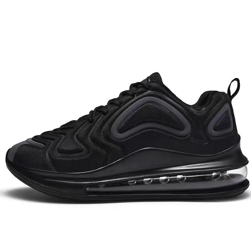 Men's black lace-up sneakers with air cushion sole and round toe design