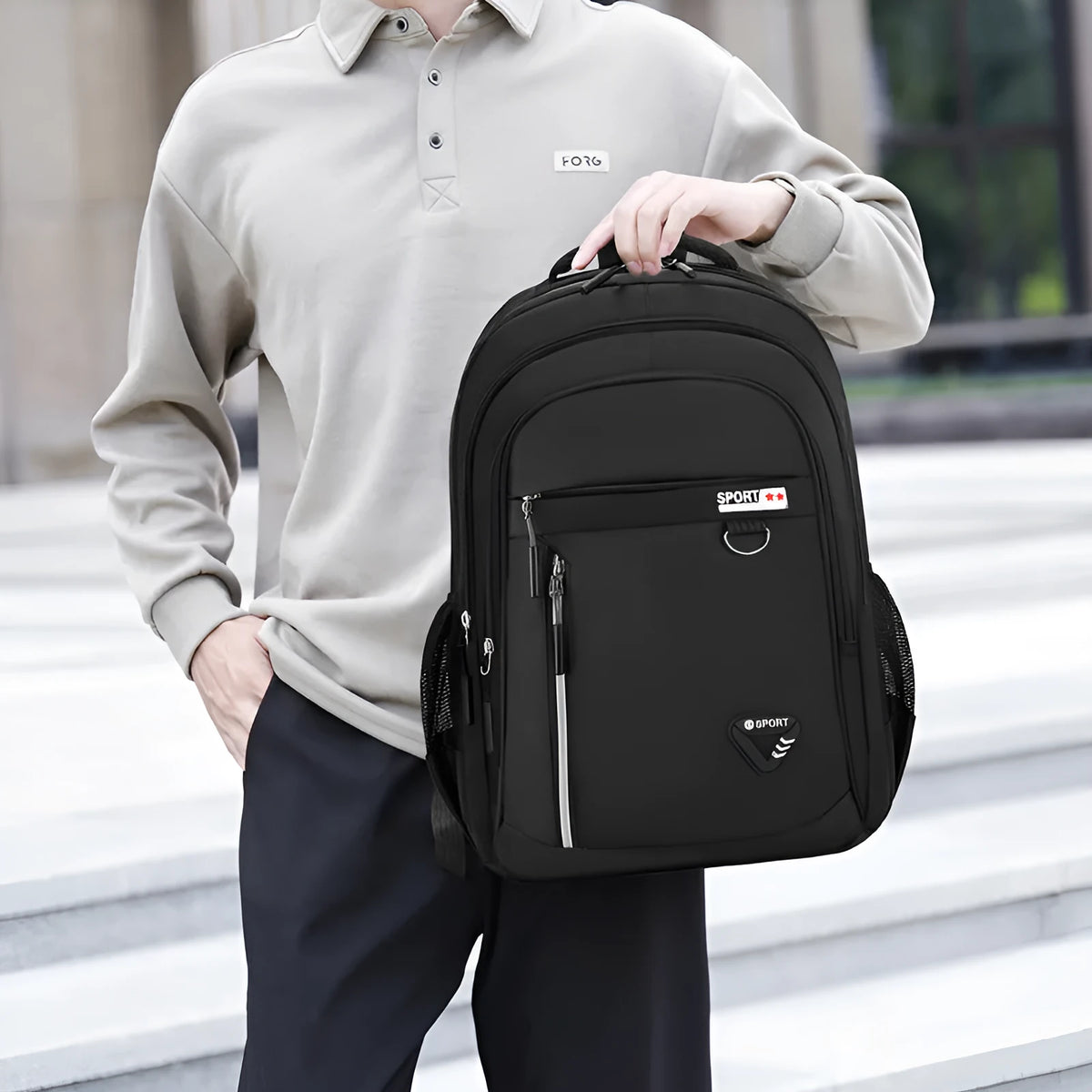 Men's Oxford cloth business computer backpack, 20-35L expandable, 32x14x47cm, black blue orange green