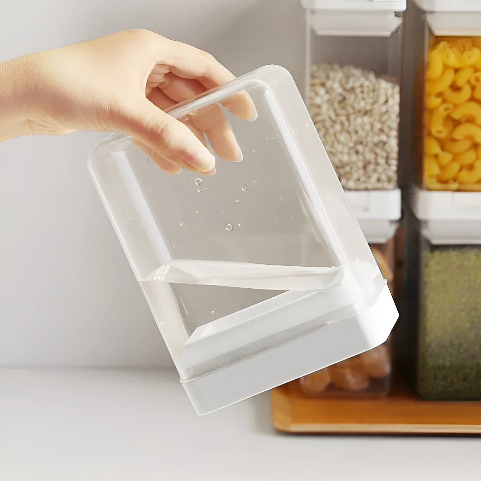 White transparent plastic grain storage container with 400ml capacity for kitchen organisation