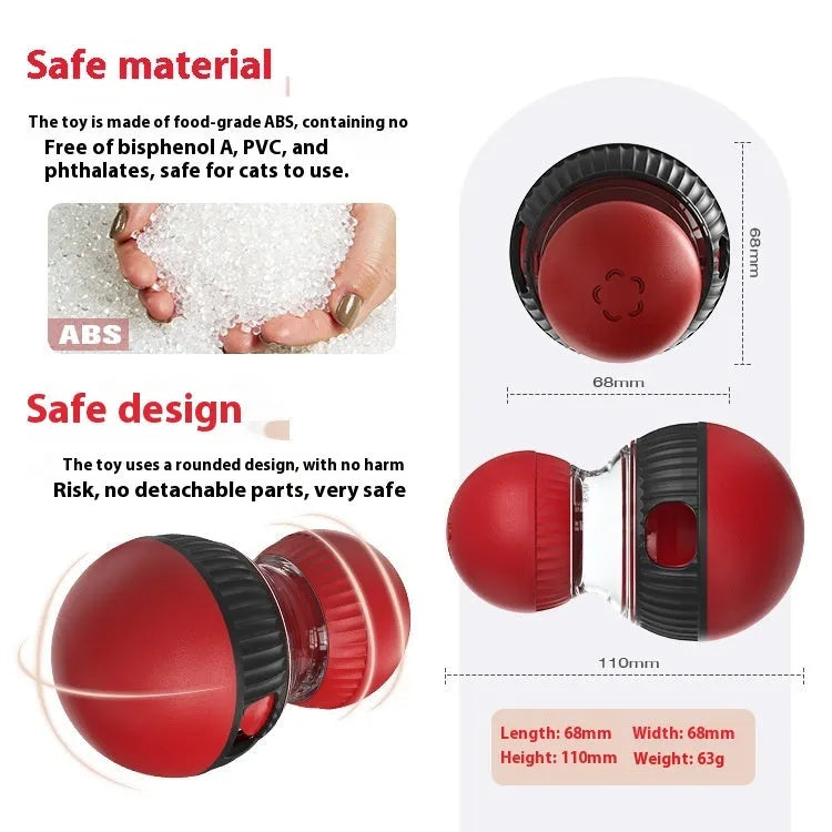 Plastic rotating cat toy with food dropping mechanism and colourful super ball design