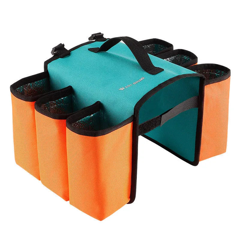 Black bicycle double-sided drink storage bag mounted on bike frame