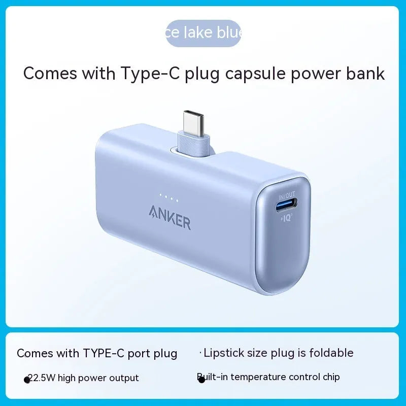 Capsule Power Bank 5000mAh portable charger in five colour options showing compact design