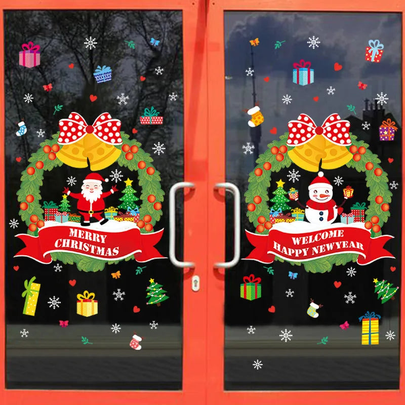 Large colourful cartoon Christmas electrostatic window sticker on glass