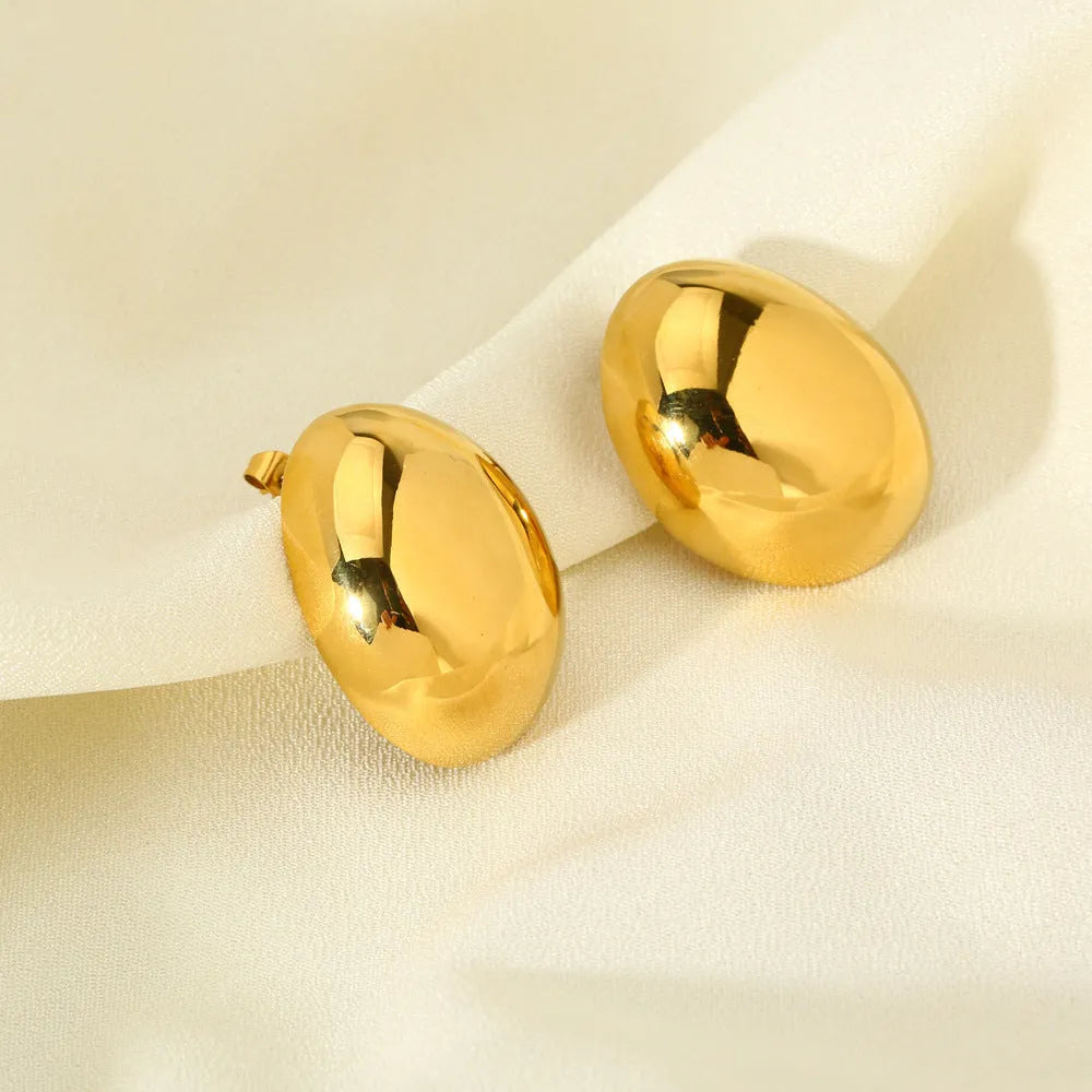 Geometric stainless steel ear studs with gold plating and glazed surface in DFE139 colour