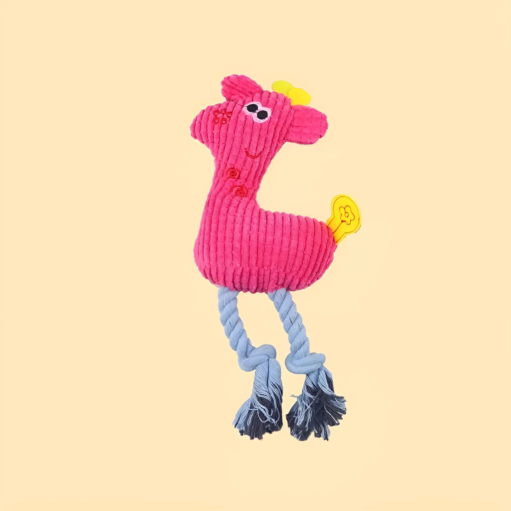 Blue plush deer-shaped dog toy with corn grain texture on a white background.
