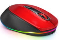 Lightweight rechargeable wireless mouse in multiple colours, shown next to its USB charging cable.