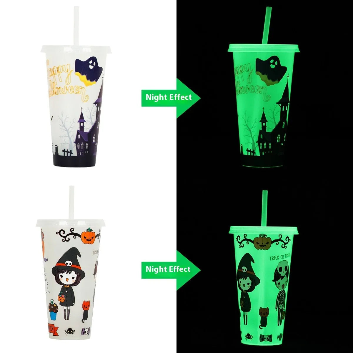 720ml Halloween luminous straw cup in PP plastic with six color options