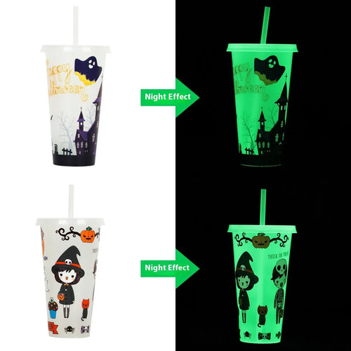 720ml Halloween luminous straw cup in PP plastic with six color options