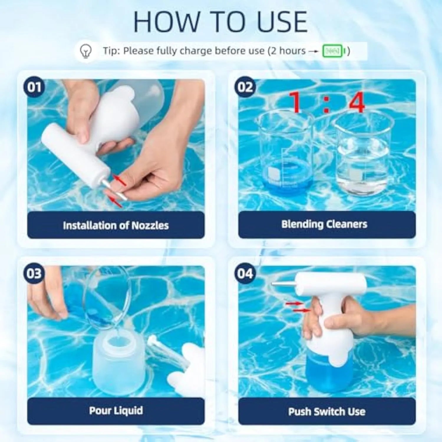 White electric foam soap dispenser with two nozzles and USB charging cable.