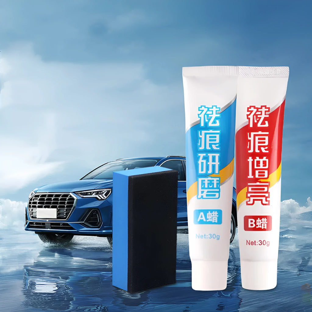 Car repair wax polishing kit with A and B wax containers and frosted sponge mop for scratch removal