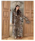 Women's faux fur coat with fur collar in street fashion style, available in multiple sizes