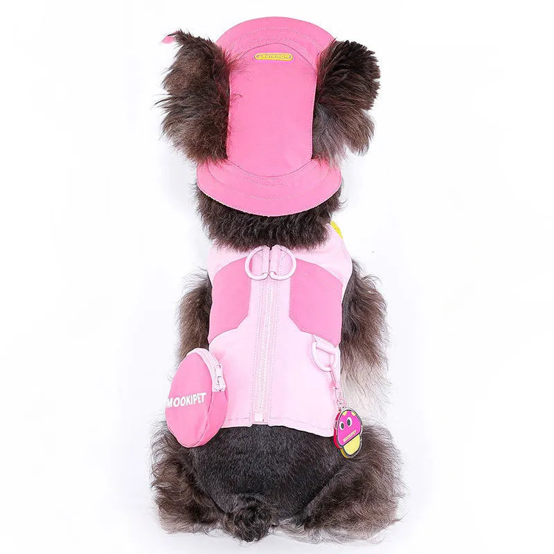 Pink lightweight polyester dog vest for small breeds on a white background