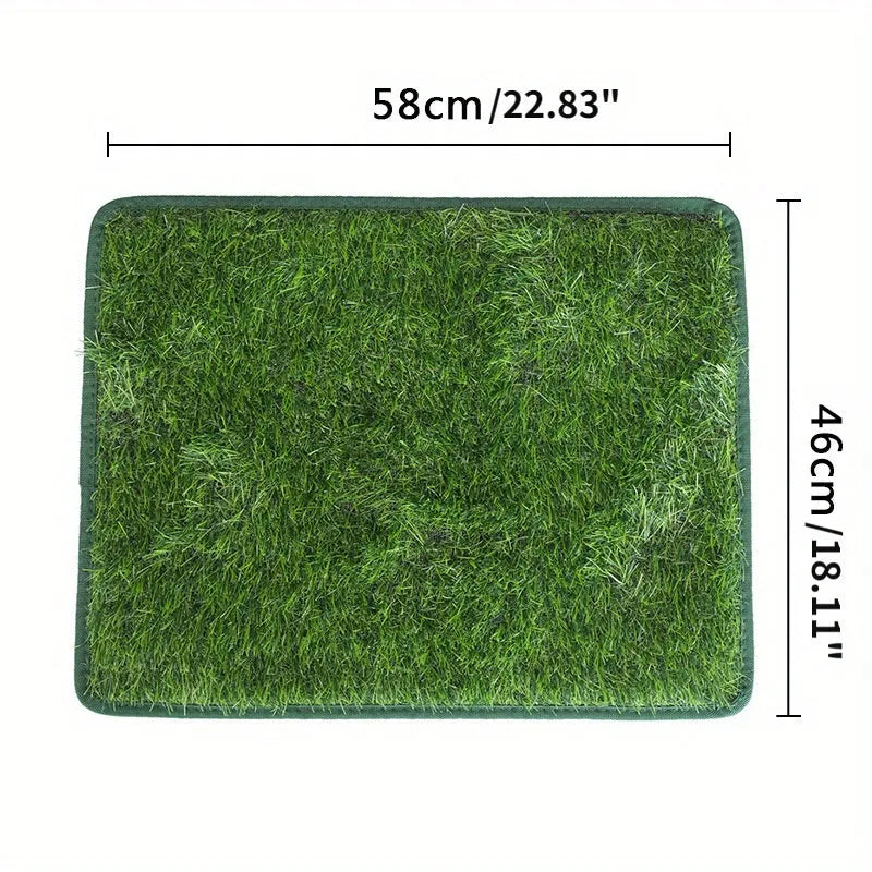 Green artificial grass dog toilet training mat showing realistic turf texture for pet familiarity