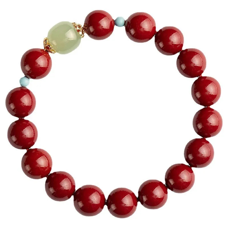 Purple Gold Sand cinnabar and Hetian Jade bead bracelet with elliptical geometric shapes in cartoon style
