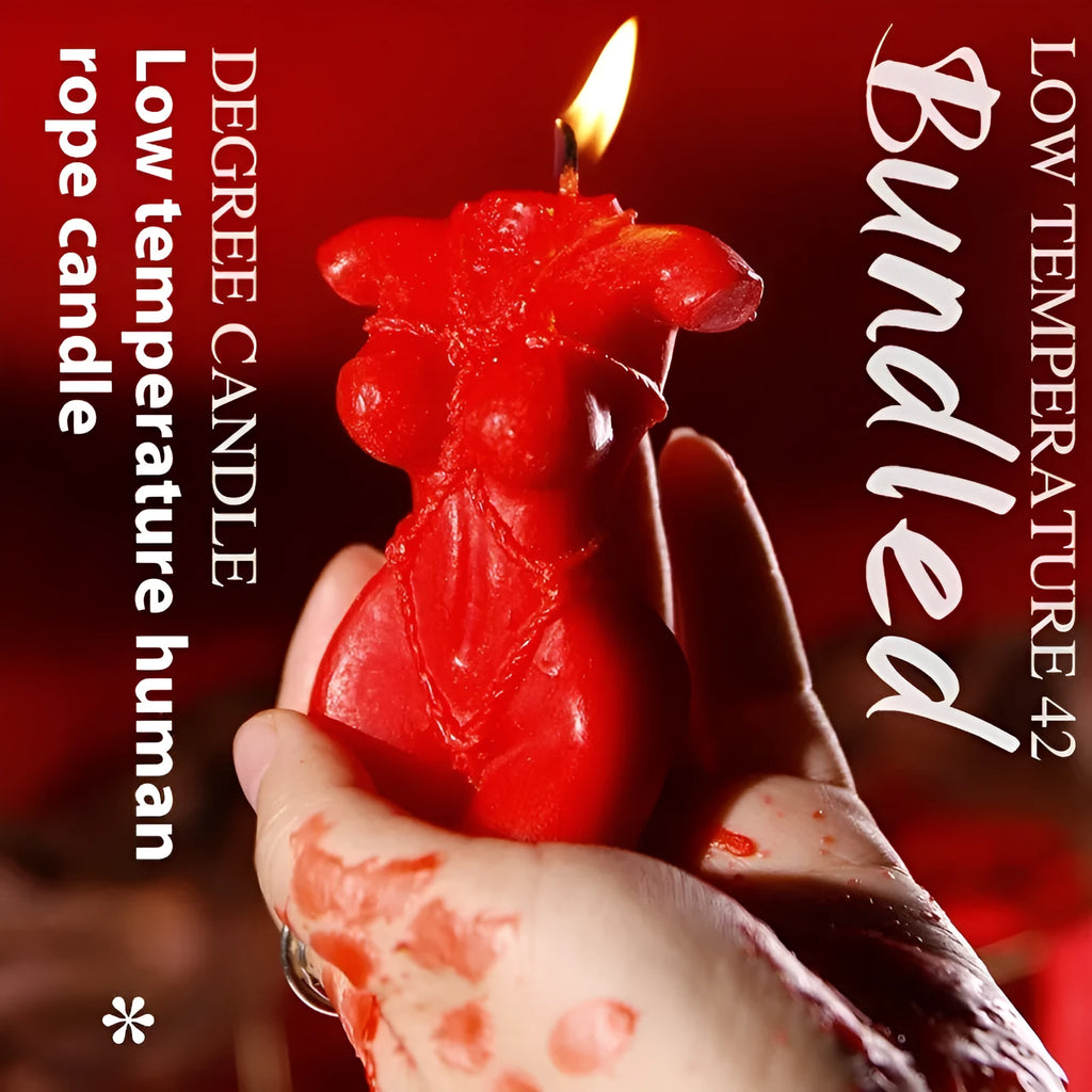 Low temperature soy wax candle shaped like a bikini, shown in rose red, pink, and purple colours.
