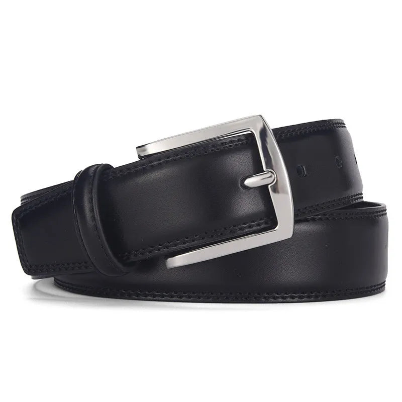 Men's genuine leather belt with alloy pin buckle in classic black colour