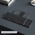Black folding Bluetooth keyboard with either touchpad or digital board accessory for mobile phones and tablets