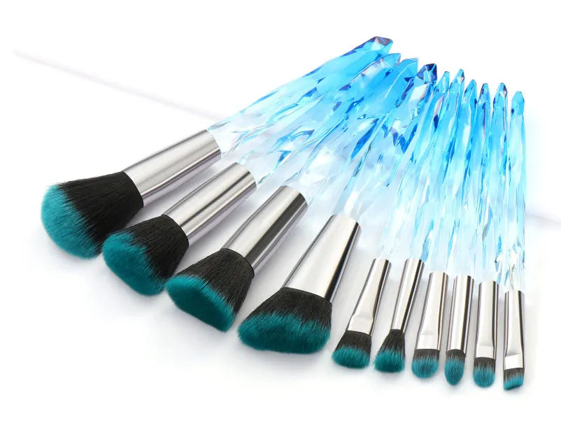 Ten foundation brushes with crystal handles and artificial fibre bristles in four colour options