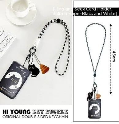 Cartoon black cat plastic card sleeve holder with ferrule pendant for transit and student cards