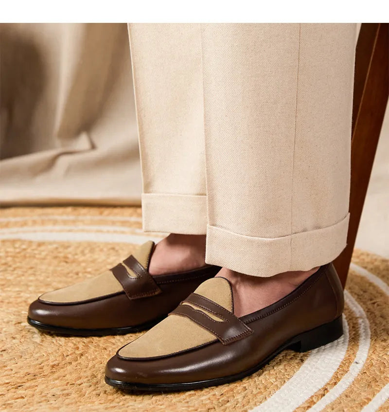 Coffee grey suede leather loafers with rubber sole and slip-on design