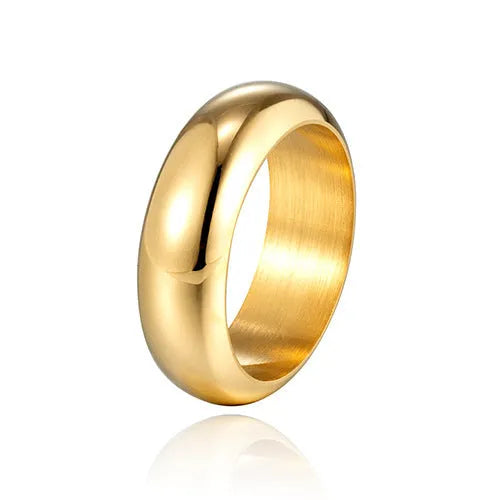 Glossy electroplated titanium steel ring in gold, black, or steel colour showing band detail