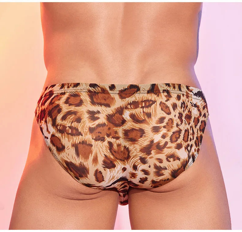 Men's leopard print low waist panties in free size nylon underwear