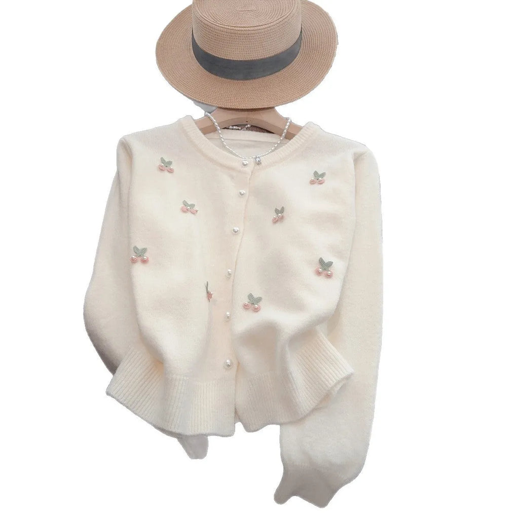 Women's cashmere blend sweater coat cardigan with beaded decoration in slim fit free size