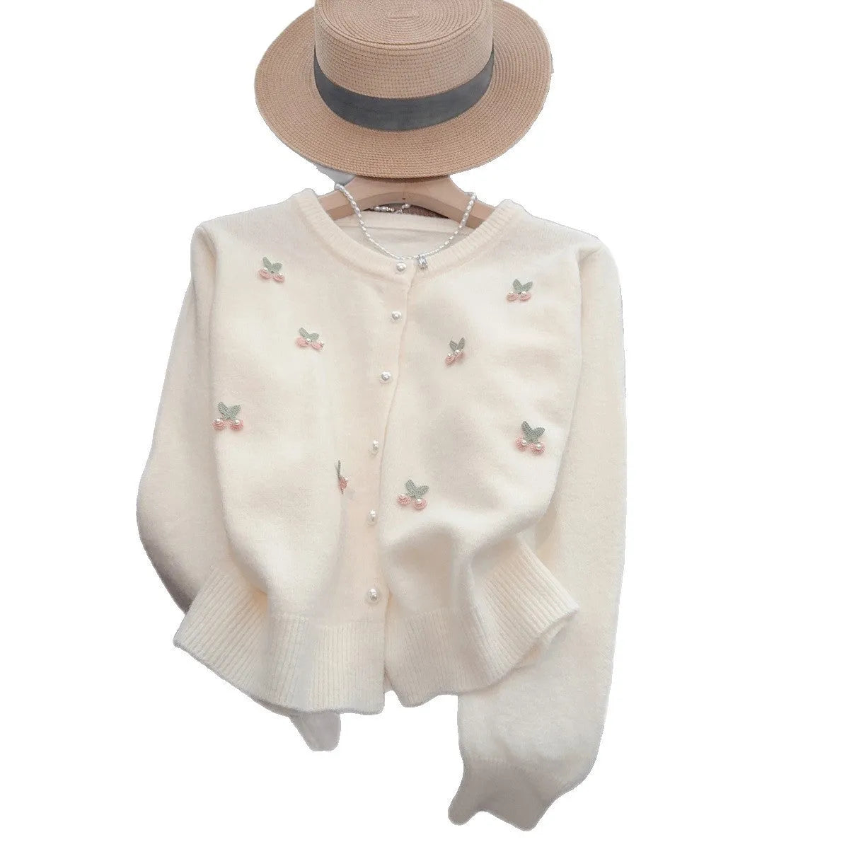 Women's cashmere blend sweater coat cardigan with beaded decoration in slim fit free size