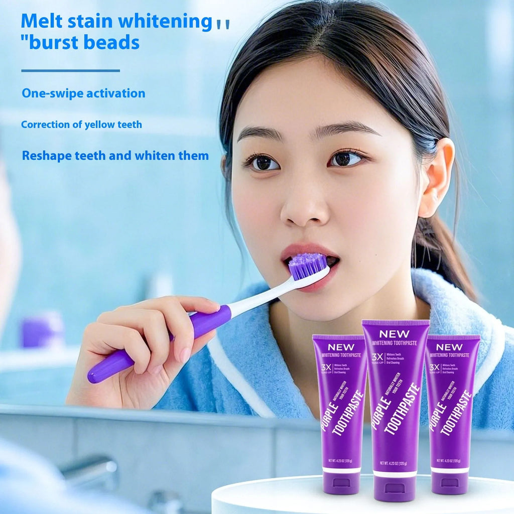Tube of purple whitening toothpaste for adults 120g size
