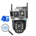 V380 outdoor security camera with solar panel and three-screen display monitor
